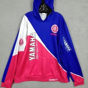 Yamaha Mens Hoodie Sweatshirt Racing Blue Red White Screen Print Sportswear 2XL